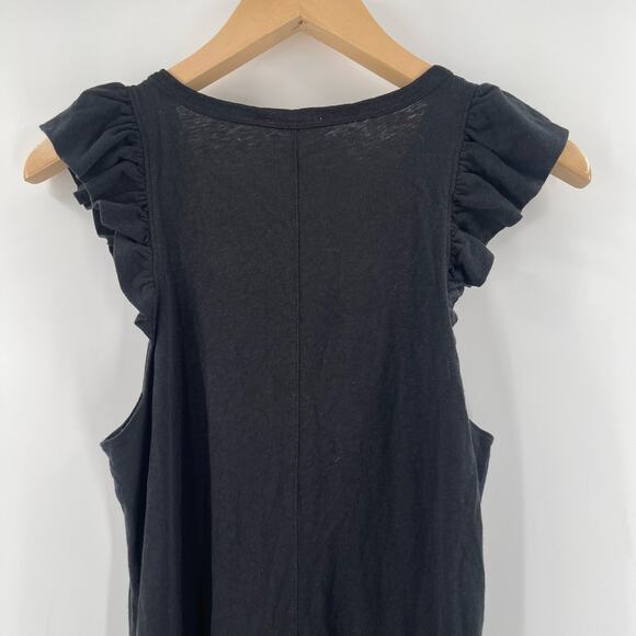 NATION LTD Dress Size Medium Elliot Ruffle Sleeve Black Pima Cotton Linen Blend - Picture 10 of 15